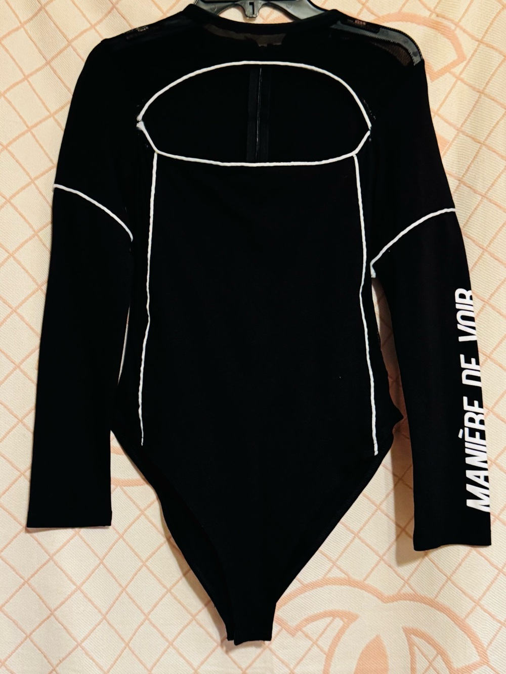Maniere De Voir Black Bodysuit with White Logo Detail